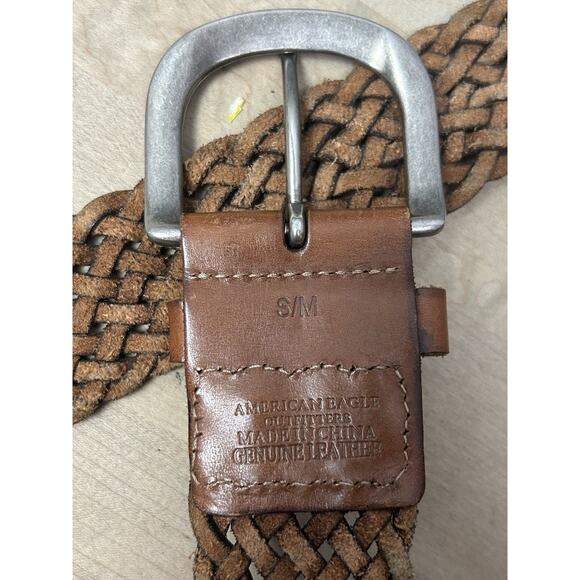 American Eagle Brown Braided Leather Belt Mens Small - Picture 3 of 4